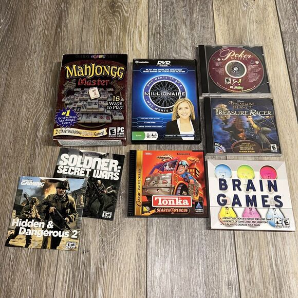 Lot of 8 Computer PC Games - Mahjong, Treasure Hunt, Poker, Tonka, Brain Games - Picture 1 of 8